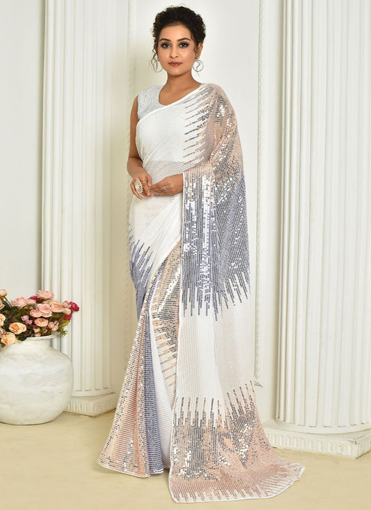 Trendy Saree Georgette White Embroidered Saree