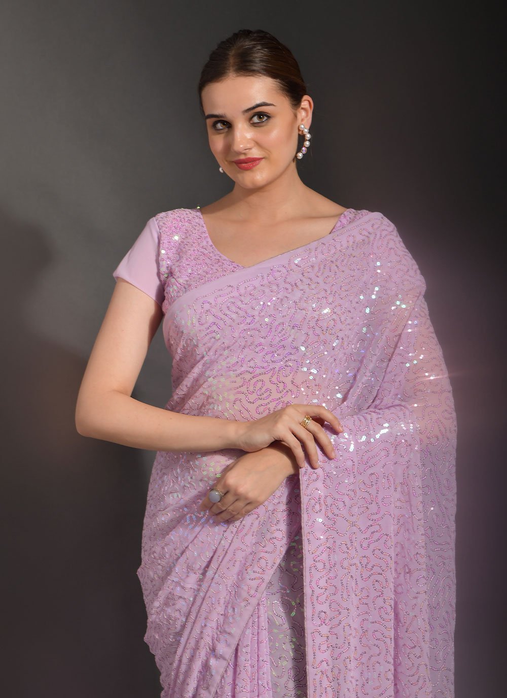 Trendy Saree Georgette Lavender Embroidered Saree