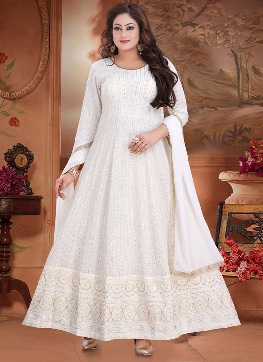 Anarkali Suit Georgette White Embroidered Salwar Kameez