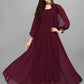 Designer Gown Georgette Wine Embroidered Gown