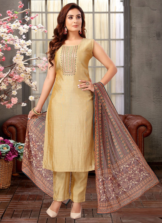 Salwar Suit Silk Gold Embroidered Salwar Kameez