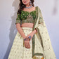 A Line Lehenga Chinon Green Off White Embroidered Lehenga Choli