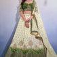 A Line Lehenga Chinon Green Off White Embroidered Lehenga Choli