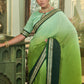 Contemporary Chinon Crush Green Sea Green Embroidered Saree