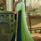 Contemporary Chinon Crush Green Sea Green Embroidered Saree