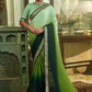 Contemporary Chinon Crush Green Sea Green Embroidered Saree