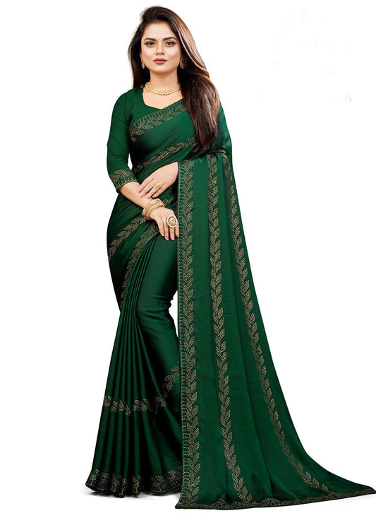 Contemporary Chiffon Satin Green Embroidered Saree