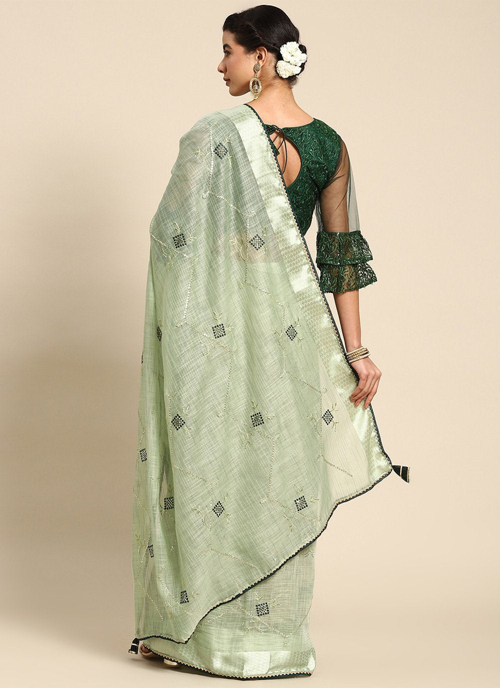 Contemporary Poly Cotton Green Embroidered Saree