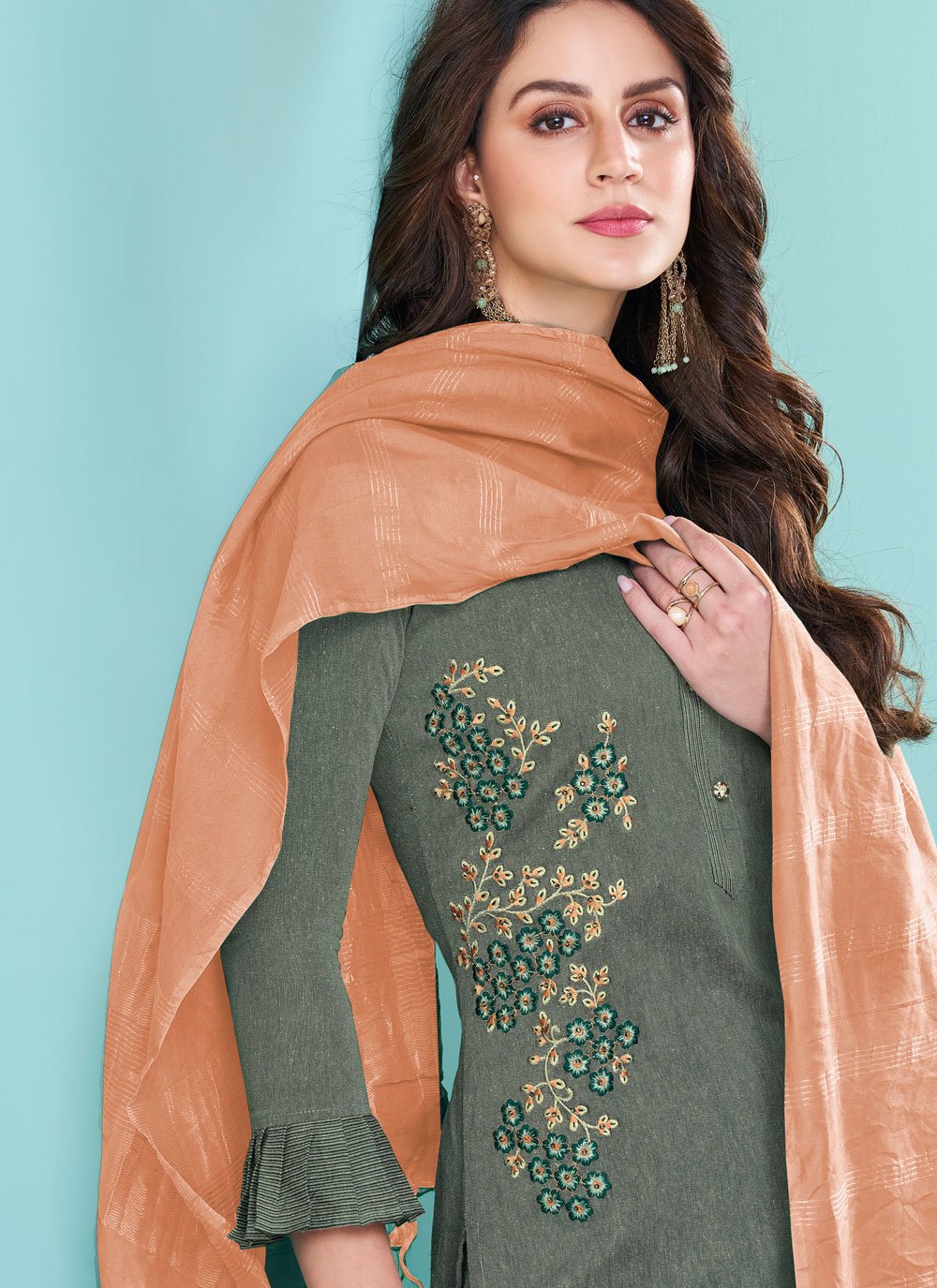 Salwar Suit Cotton Green Embroidered Salwar Kameez