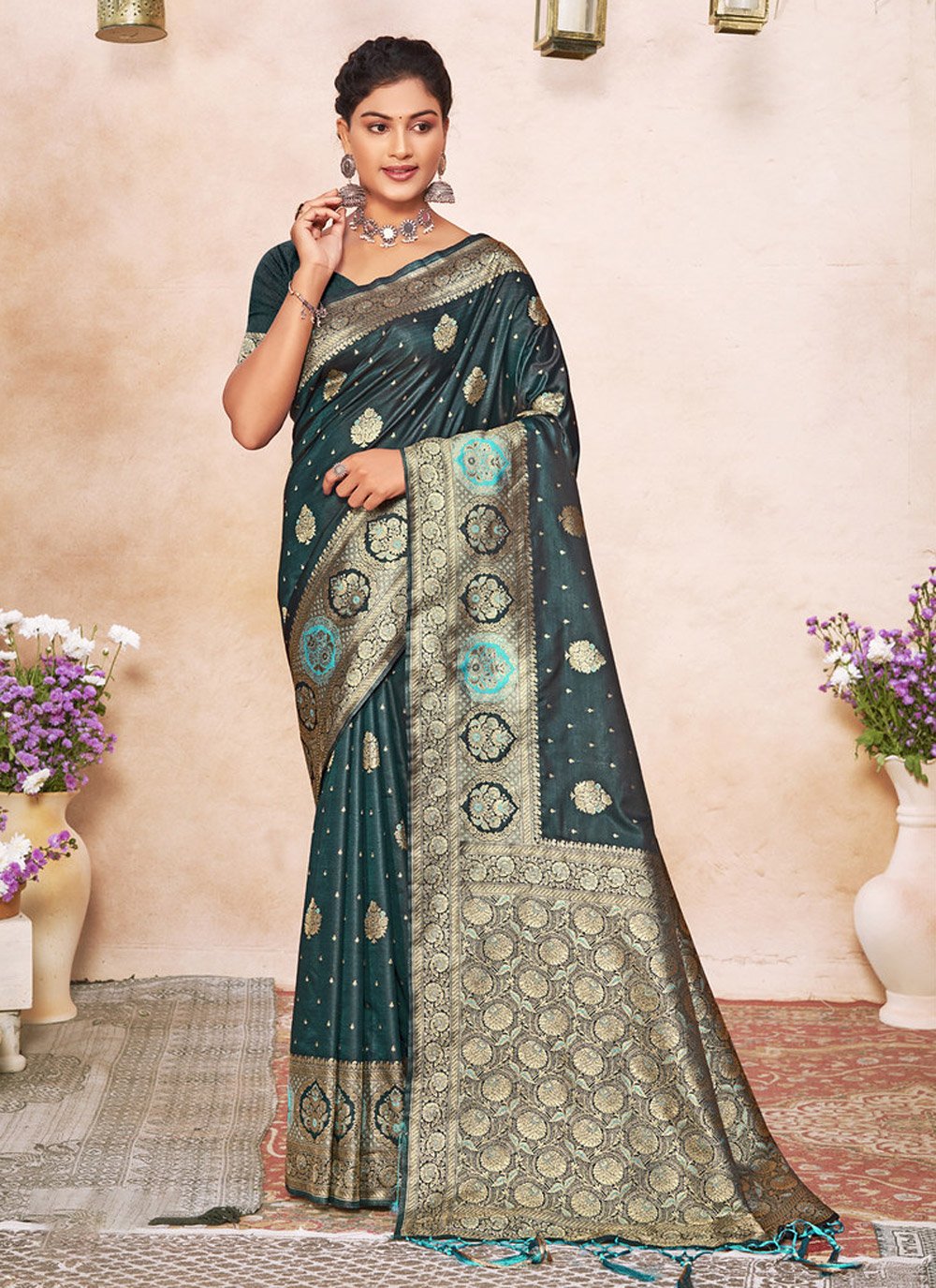 Traditional Saree Silk Green Embroidered Saree