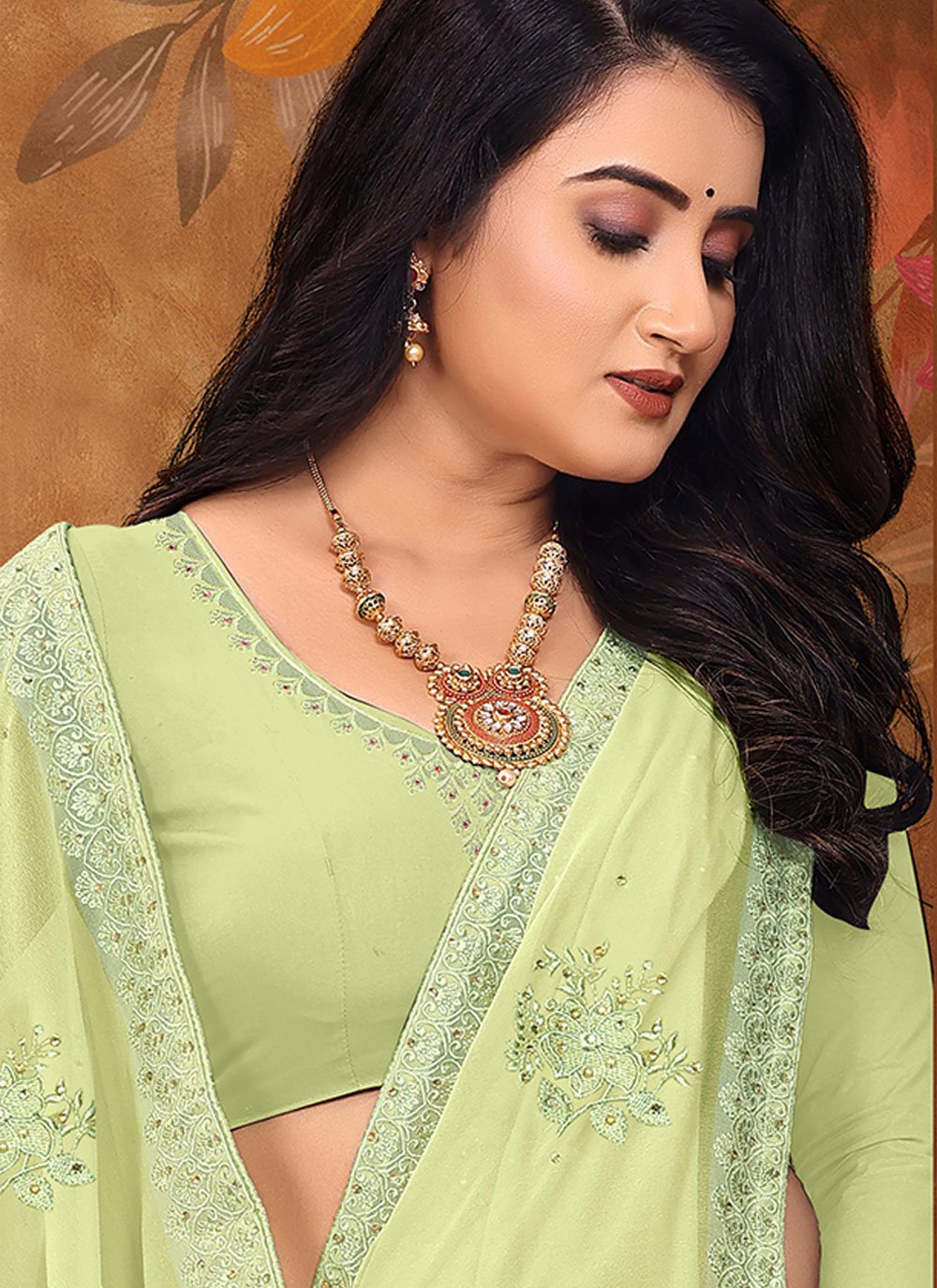 Contemporary Georgette Green Embroidered Saree