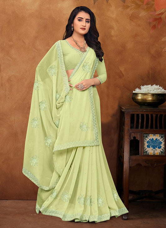 Contemporary Georgette Green Embroidered Saree