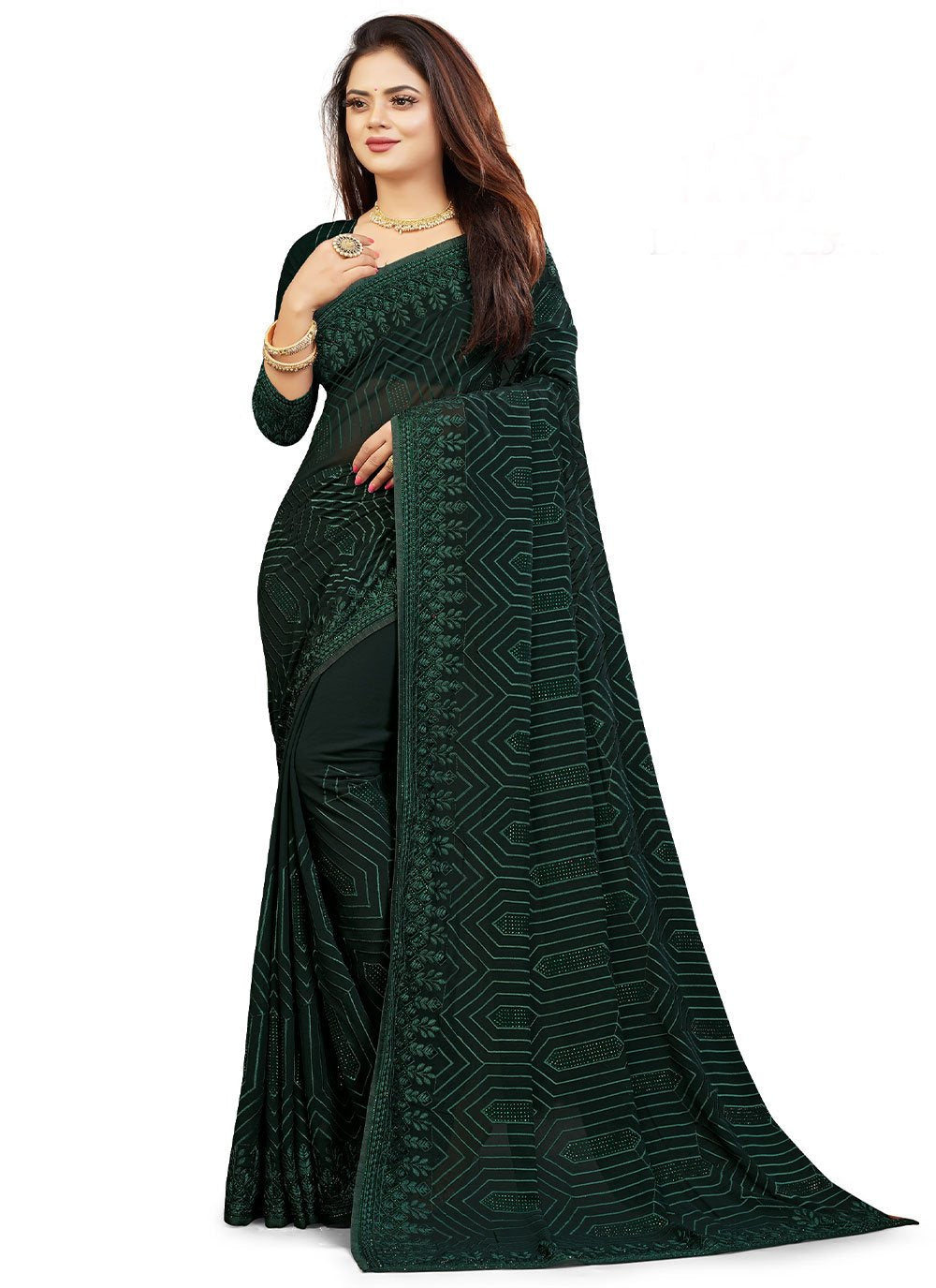 Contemporary Georgette Green Embroidered Saree