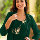 Gown Georgette Green Embroidered Gown