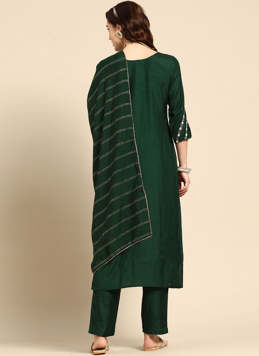 Pant Style Suit Muslin Green Embroidered Salwar Kameez