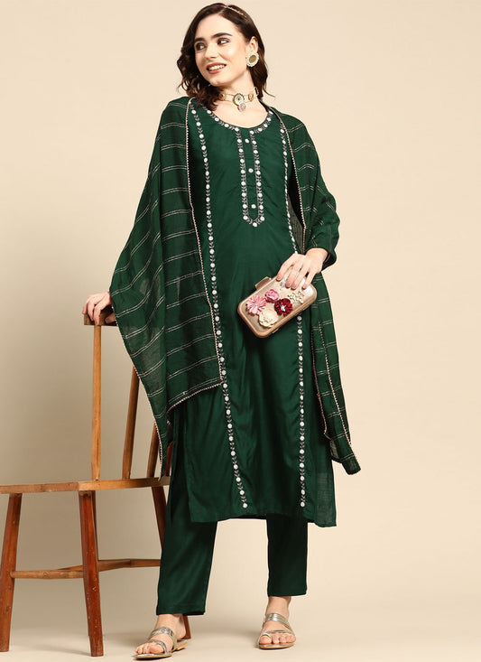 Pant Style Suit Muslin Green Embroidered Salwar Kameez