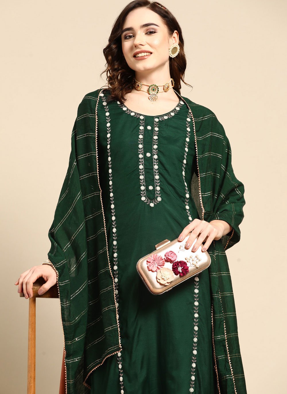 Pant Style Suit Muslin Green Embroidered Salwar Kameez