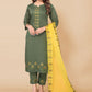 Pant Style Suit Chinon Green Embroidered Salwar Kameez