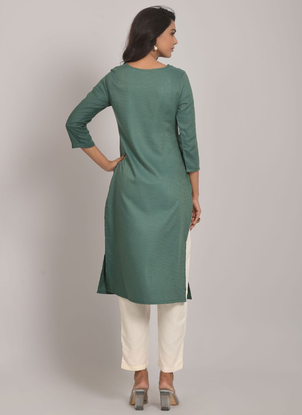 Party Wear Kurti Rayon Green Embroidered Kurtis