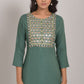 Party Wear Kurti Rayon Green Embroidered Kurtis