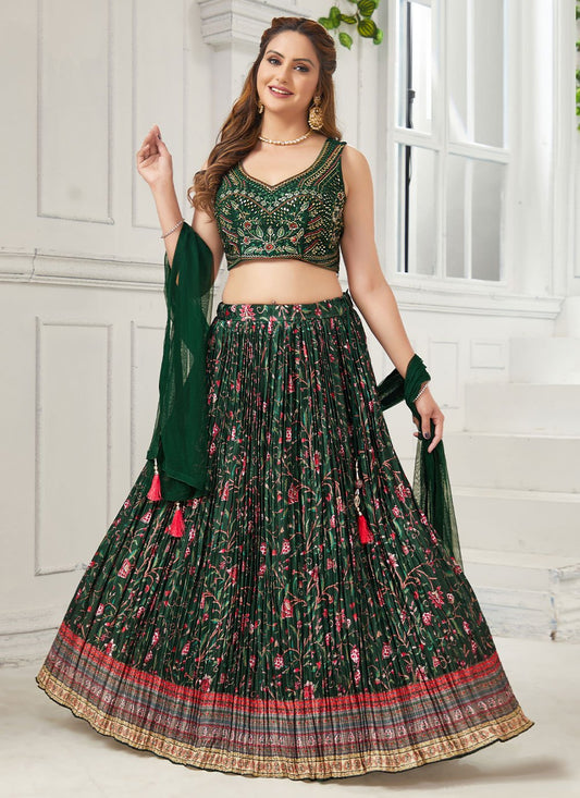 Readymade Lehenga Choli Chinon Green Embroidered Lehenga Choli