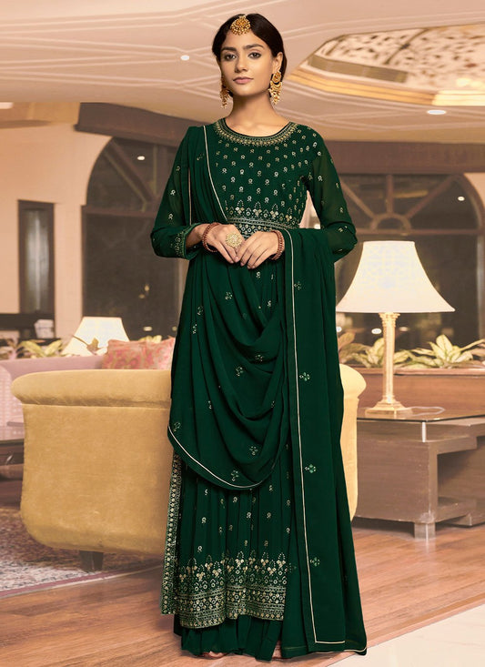 Salwar Suit Georgette Green Embroidered Salwar Kameez