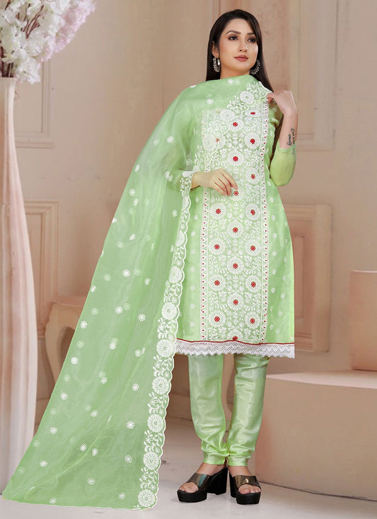 Salwar Suit Organza Green Embroidered Salwar Kameez