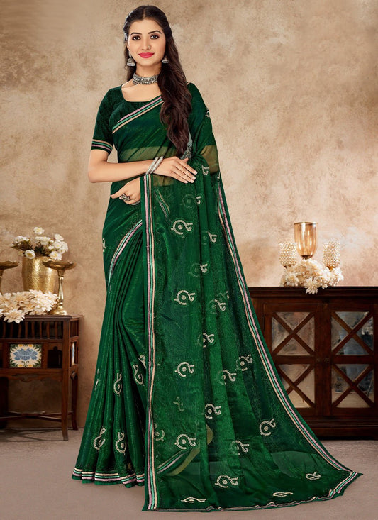 Classic Shimmer Green Embroidered Saree