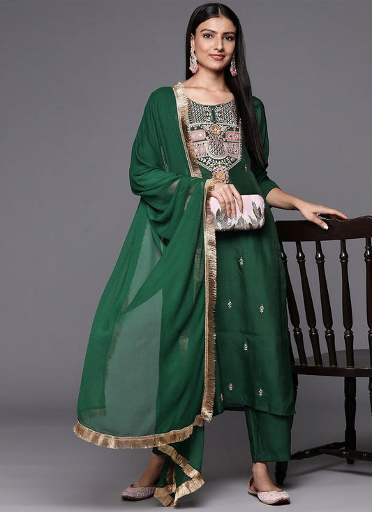 Salwar Suit Silk Green Embroidered Salwar Kameez