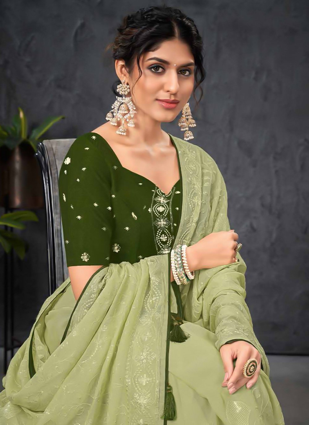 Traditional Saree Chiffon Green Embroidered Saree