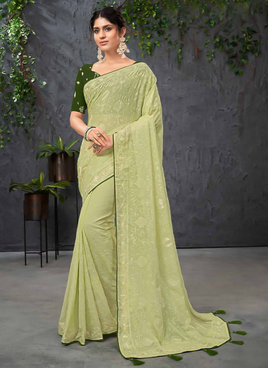 Traditional Saree Chiffon Green Embroidered Saree