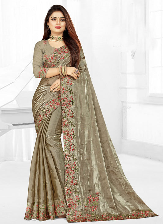 Trendy Saree Chiffon Green Embroidered Saree