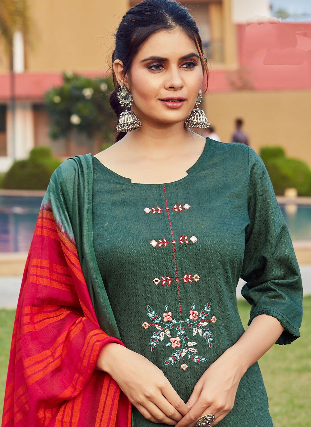 Pant Style Suit Viscose Green Embroidered Salwar Kameez