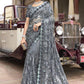 Classic Net Grey Embroidered Saree