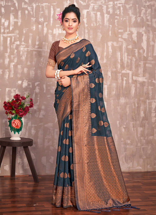 Traditional Saree Cotton Silk Grey Embroidered Saree