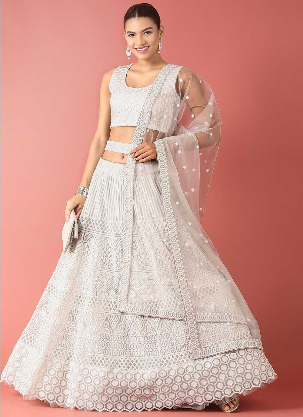 Lehenga Choli Net Grey Embroidered Lehenga Choli