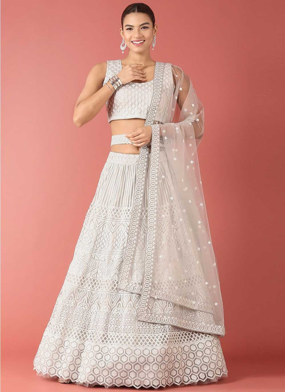 Lehenga Choli Net Grey Embroidered Lehenga Choli