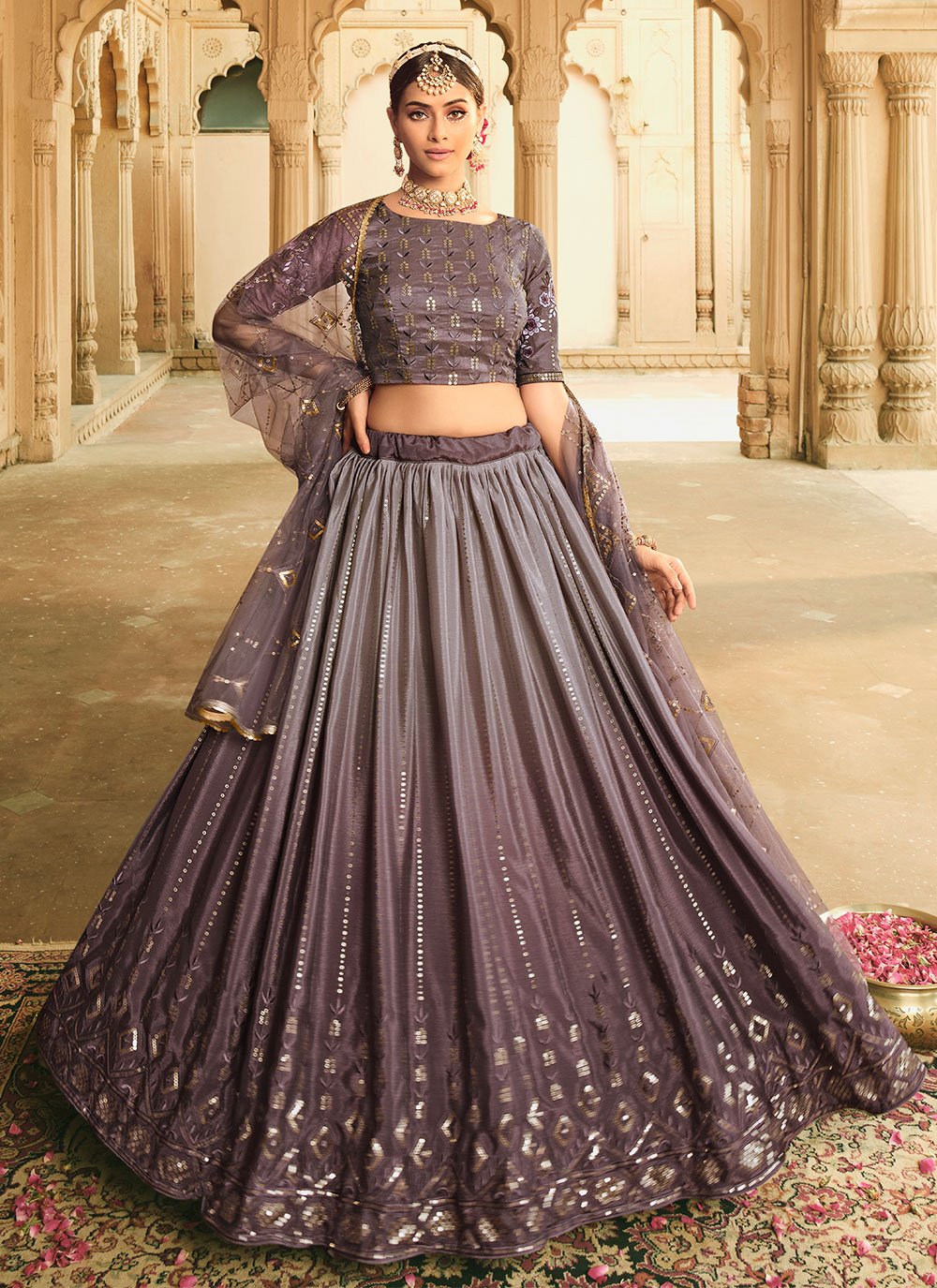 Lehenga Choli Silk Grey Embroidered Lehenga Choli