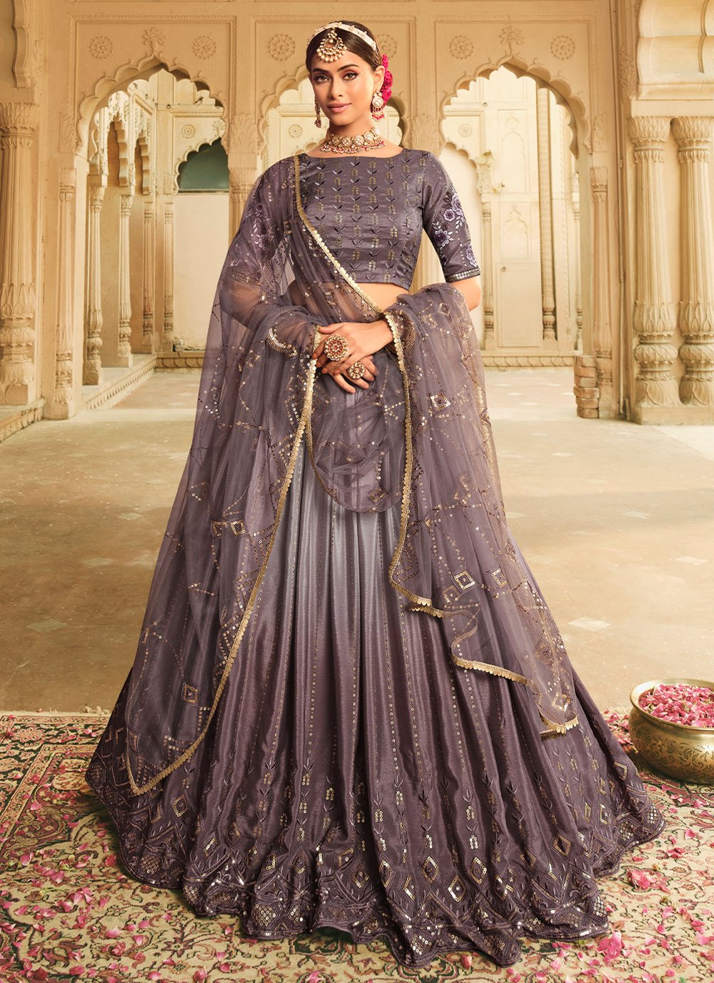 Lehenga Choli Silk Grey Embroidered Lehenga Choli