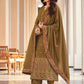 Salwar Suit Jacquard Brown Embroidered Salwar Kameez