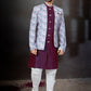 Indo Western Sherwani Dupion Silk Jacquard Multi Colour Wine Embroidered Mens