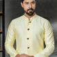 Kurta Pyjama Jacquard Yellow Embroidered Mens