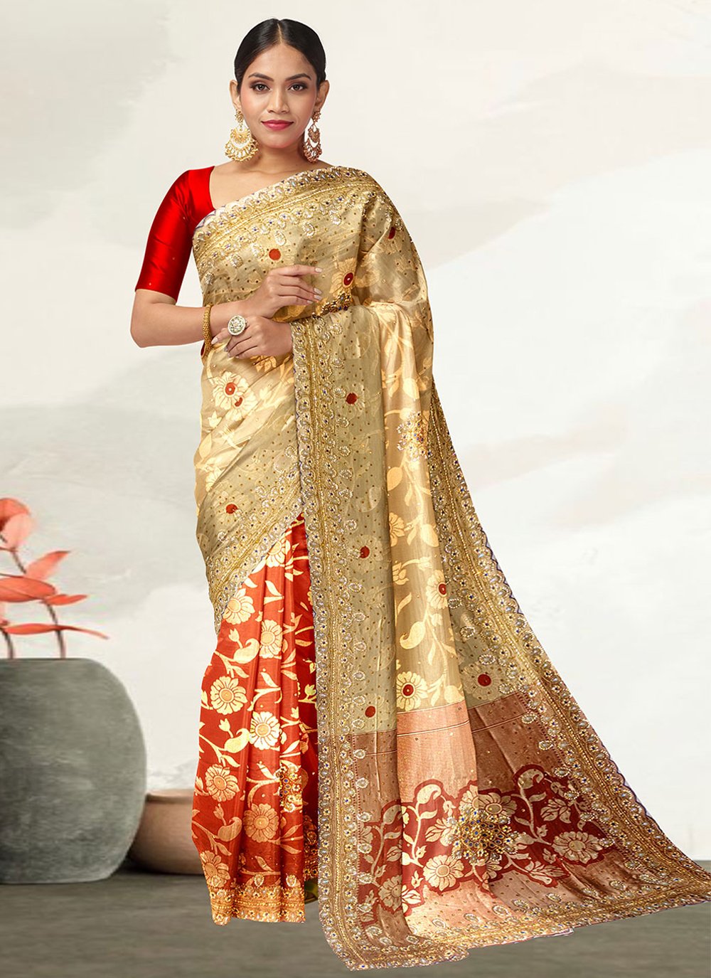 Classic Kanjivaram Silk Multi Colour Embroidered Saree