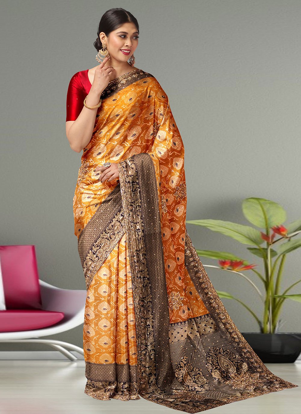 Traditional Saree Kanjivaram Silk Gold Embroidered Saree