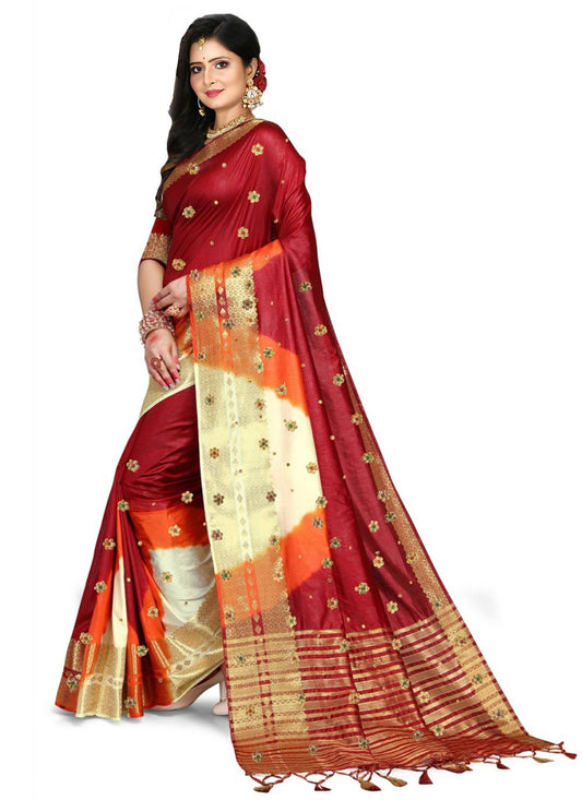 Trendy Saree Kanjivaram Silk Multi Colour Embroidered Saree