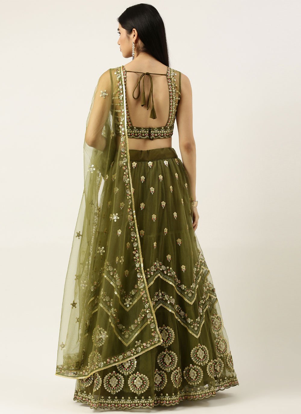 Lehenga Choli Net Green Embroidered Lehenga Choli