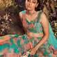 Lehenga Choli Velvet Peach Turquoise Embroidered Lehenga Choli