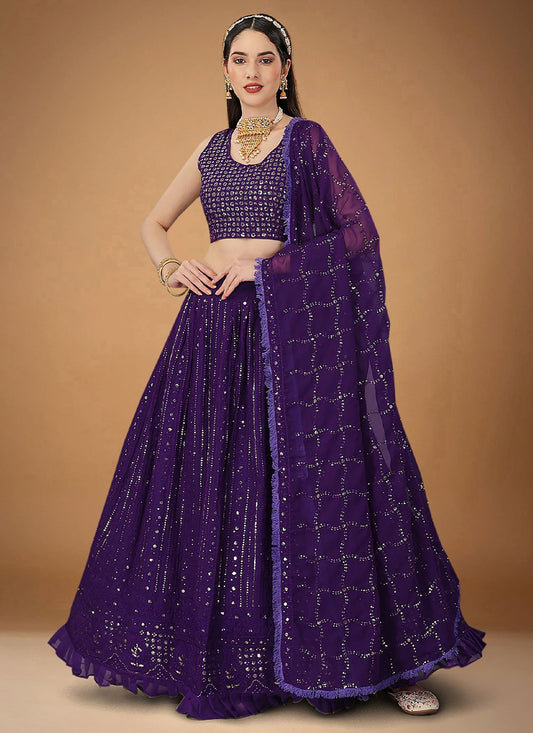 Lehenga Choli Faux Georgette Purple Embroidered Lehenga Choli