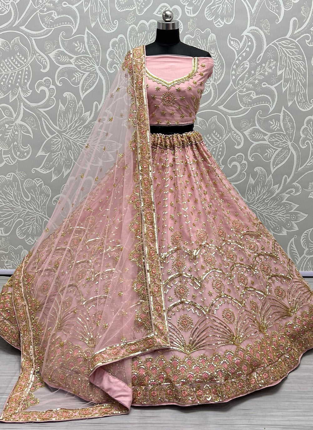 Lehenga Choli Net Pink Embroidered Lehenga Choli