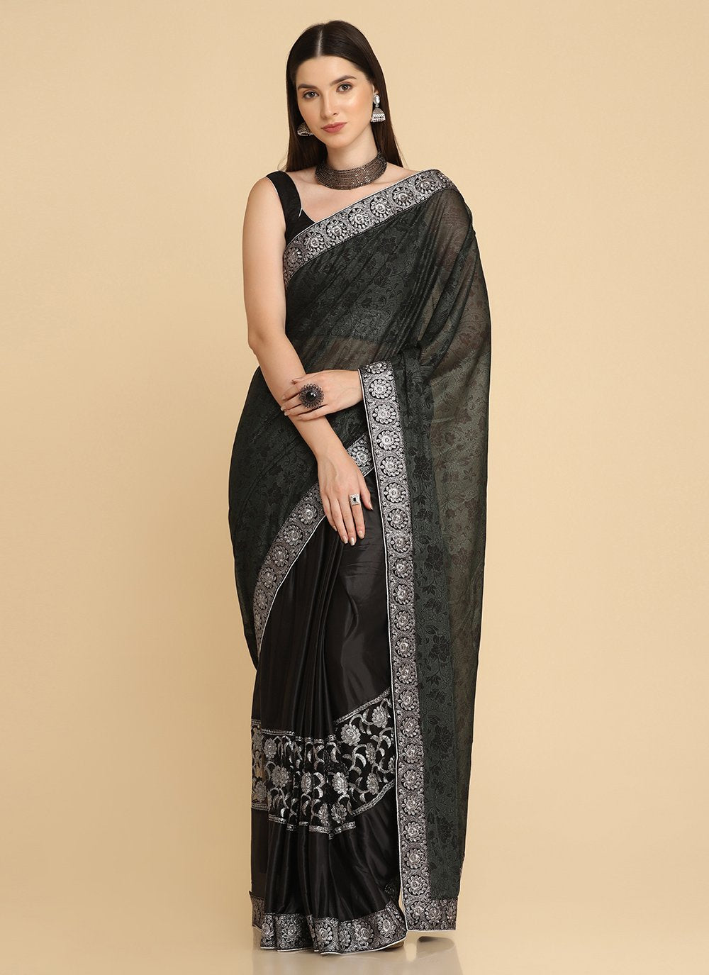 Classic Lycra Black Embroidered Saree